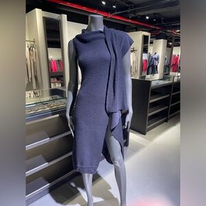 Sarah Pacini black wool long vest with green strip down the back made in Italy